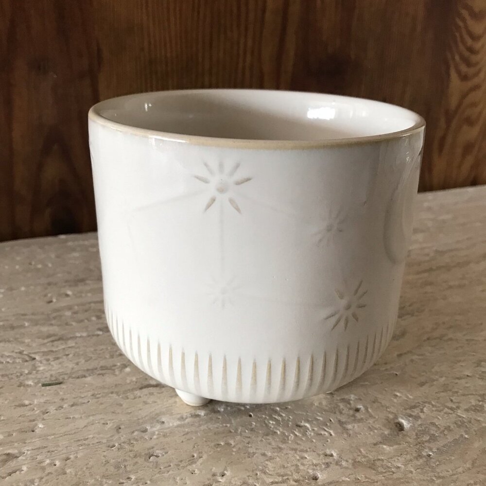 Celestial Planter Ceramic Pottery Moon Stars Boho Footed Cream White Tan Decor - Picture 4 of 16